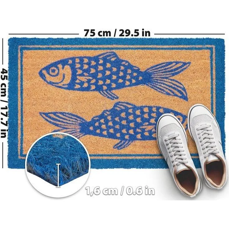 BRUBAKER Fußmatte Fische Blau - Schmutzfangmatte, Rechteckig, Höhe: 15 mm, Fußmatte für Außen und Innen - Wetterfest und Rutschfest - 45 x 75 cm