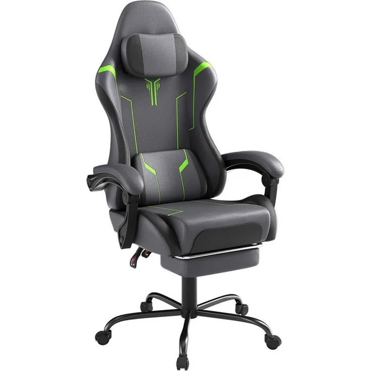 FIVMEN Gaming-Stuhl Racing Ergonomischer Computer-Bürostuhl mit Massage-Lendenkissen, Ausziehbarer Fußstütze Lordosenstütze Kopfstütze, höhenverstellbarer