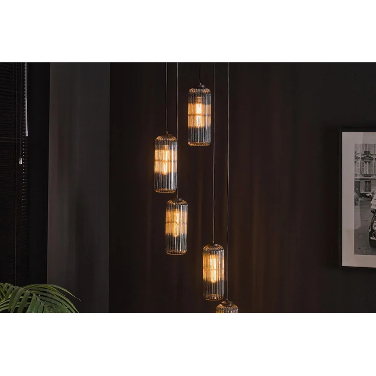 KAWOLA Hängeleuchte CARTOLA Hängelampe 5-flammig Glas schwarz 180 x 45 x 45 cm – Bild 1