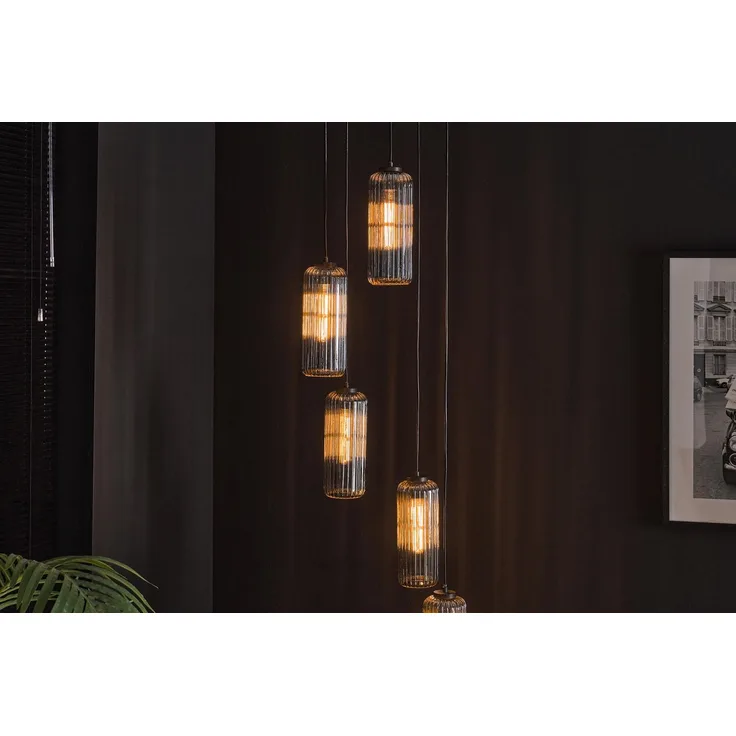 KAWOLA Hängeleuchte CARTOLA Hängelampe 5-flammig Glas schwarz 180 x 45 x 45 cm