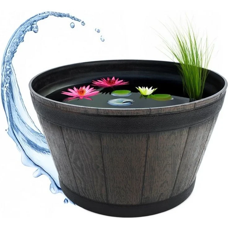 Spetebo Pflanzkübel Kunststoff Blumenkübel in Eichenfass Optik braun (Anzahl, 1 St, Stück), wetterfestes und robustes Material – Bild 4