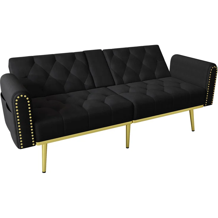 Merax Schlafsofa 2-Sitzer-Sofa mit Liegefunktion, drei verstellbaren Neigungswinkeln und Getränkehalter, Schwarz – Bild 9