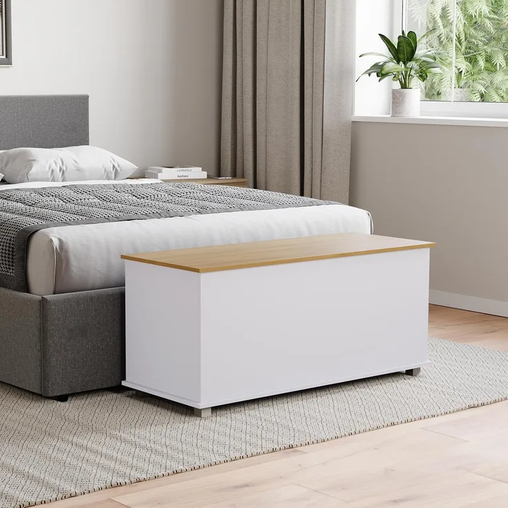 Vida Designs Arlington Ottomane, Holztruhe mit Deckel, Sitz, Hocker, Fensterbank, Decken, Bettwäsche, Spielzeugkiste, Fußhocker, Weiß