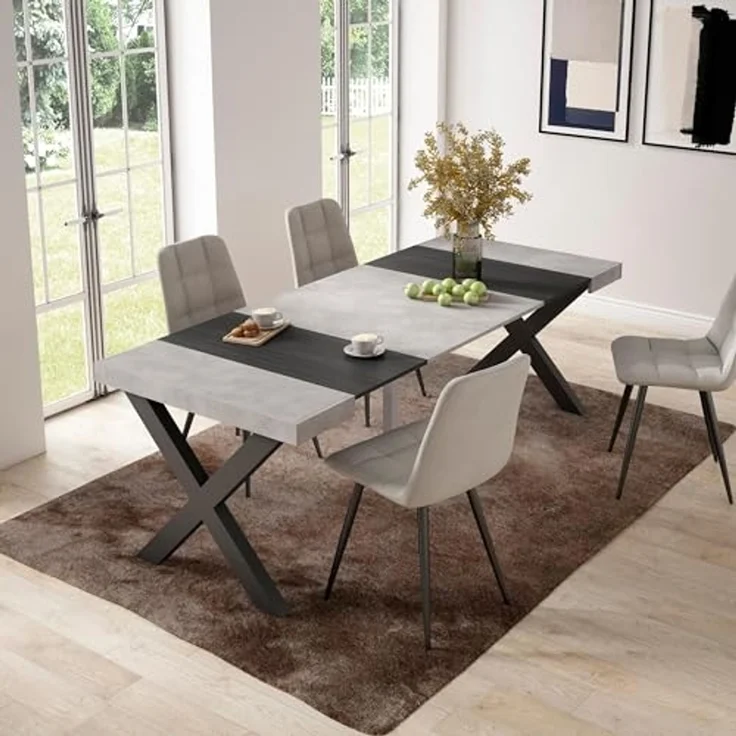 Skraut Home | Ausziehbarertisch | Multifunktionaler ausziehbarer | 220 | Für 10 Gäste | Massivholz Beine | Moderner Stil | Zement – Bild 2