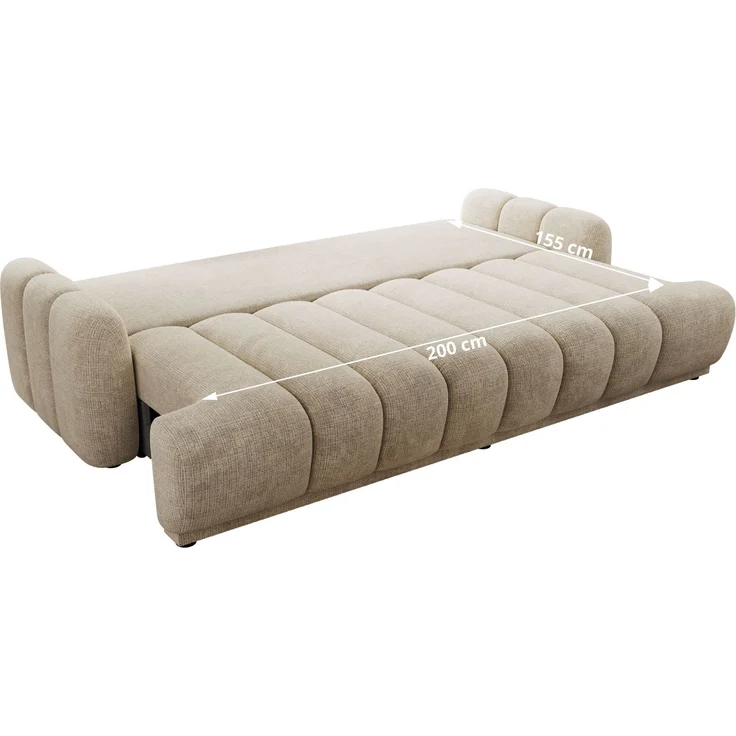 Schlafsofa ACCORDO 3-Sitzer mit Schlaffunktion, DL-Mechanismus, Wellenfederung & Massivholz, freistehend rundum bezogen - Beige Schenille grob gewebt – Bild 8
