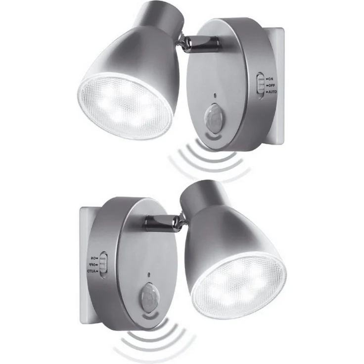 TRANGO LED Steckdosenleuchte, 2er Set 2635-024 LED Sensor Nachtlicht *MILO* mit Bewegungssensor & Automatikfunktion in Silber Sicherheitslicht 230V Steckdosenlampe, Wandlampe, Orientierungslicht, Nachtlampe, Steckdosenlicht – Bild 5