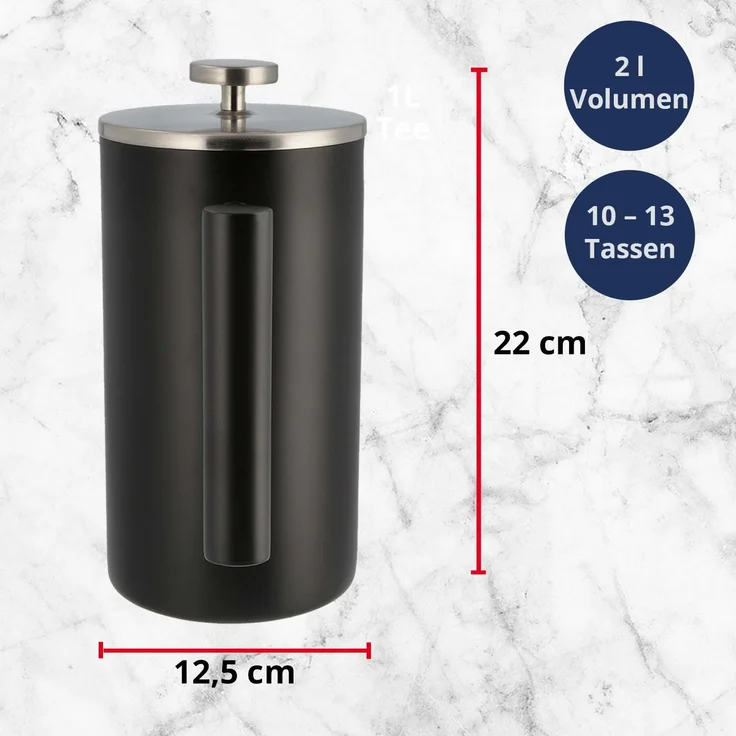 Meisterkoch French Press Kaffeepresse Thermo-Kaffeebereiter aus Edelstahl in schwarz, 1 Liter, 5-7 Tassen, doppelwandig isoliert, rostfrei, nachhaltig, für Camping, Reisen und Zuhause – Bild 5