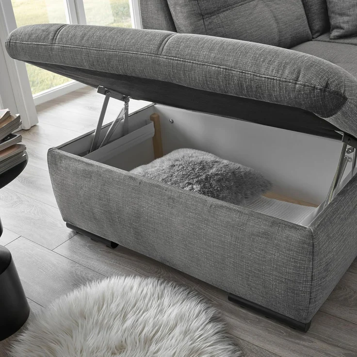 Stella Trading ALIJA Ecksofa mit Schlaffunktion in Grau - Moderne Eckcouch mit Bettkasten und verstellbaren Armlehnen - 265x84 (107) x 217 cm (B/H/T) – Bild 6