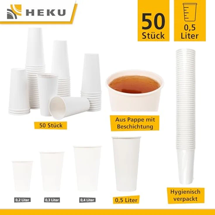 HEKU 50 weiße Pappbecher 0,5l | Frischfaser mit Beschichtung | Recyclingfähig | FSC-Zertifiziert | Für Heiß- und Kaltgetränke | Ideal für Veranstaltungen, Büros und Cafés – Bild 6