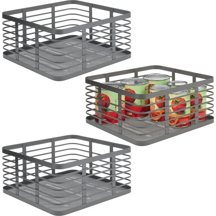 mDesign Allzweckkorb Gitterbox Drahtkorb Aufbewahrung 3er Set Metall Dunkelgrau – Bild 9