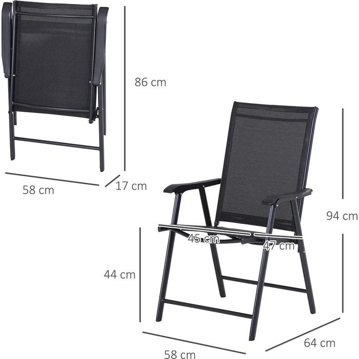 MELAYR, Set mit 2 klappbaren Outdoor-Stühlen mit Armlehnen für Gartenterrasse, 58 x 64 x 94 cm, Schwarz – Bild 5