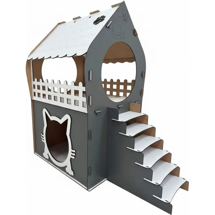Jungengel Katzenliege Katzenhaus XL 66cm Katzennest Katzenhöhle Katzenbett Indoor, Bis 5kg, Einfacher Aufbau, 5x Designs, Robust & Langlebig, 100% Holz