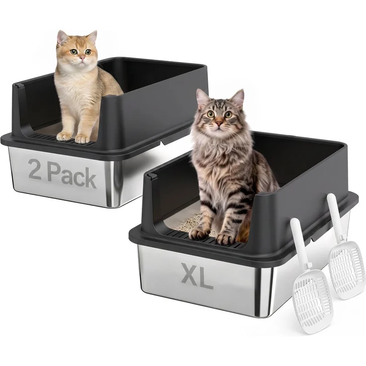 PawHut Katzentoilette, Edelstahl, Kunststoff, Schwarz, 60L x 40B x 30H cm – Bild 1