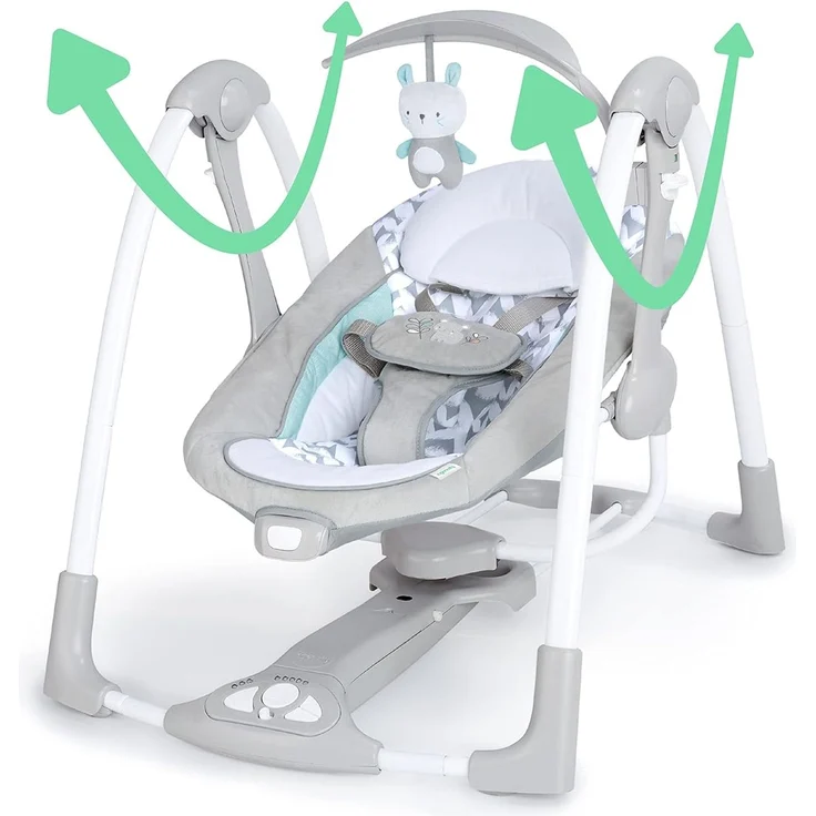 Ingenuity, Raylan 2 in 1 zusammenklappbare Babschaukel und -sitz, mit Vibrationen, automatischem Schaukeln und Melodien, Grau, 1 Stück (1er Pack) – Bild 6