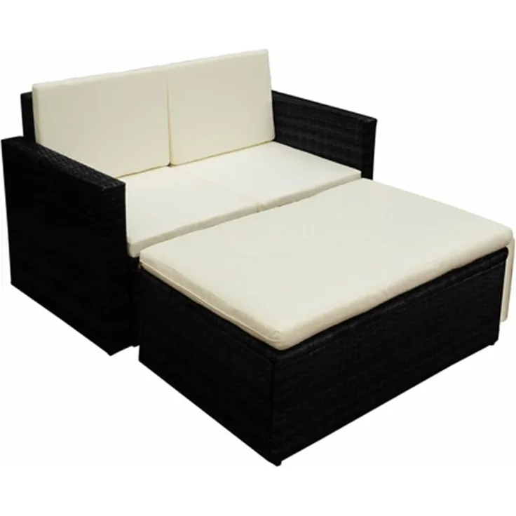 vidaXL 2-tlg. Garten-Lounge-Set mit Auflagen Poly Rattan Schwarz 42734