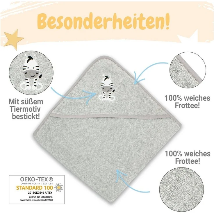 Babykajo Kapuzenhandtuch, Frottee (1-St), Kuschliges Baby Handtuch mit Waschlappen – Bild 2