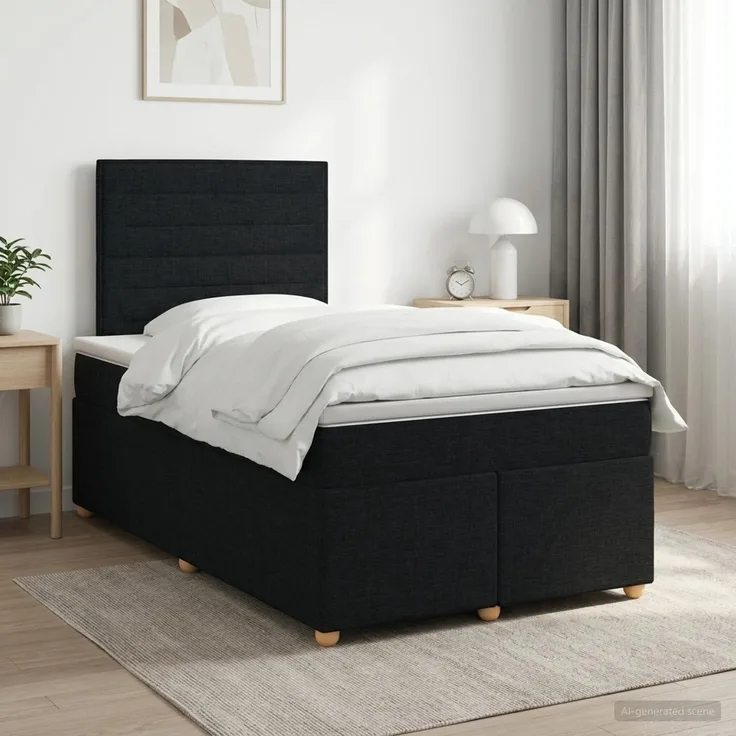 vidaXL Boxspringbett mit Matratze Schwarz 120 x 200 cm Stoff 3453853