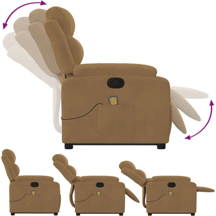 vidaXL Massagesessel mit Aufstehhilfe Braun Samt 3205111 – Bild 5