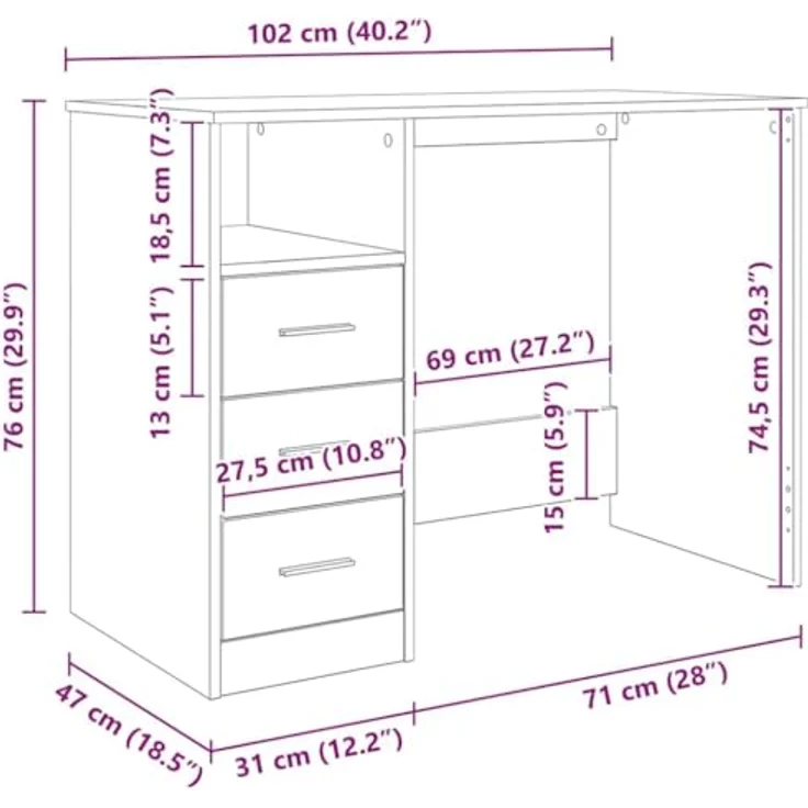 vidaXL Schreibtisch Altholz-Optik 102x50x76 cm Holzwerkstoff 855852 – Bild 10