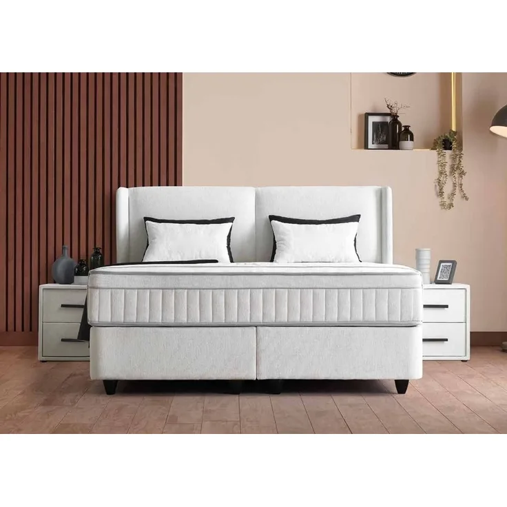 Casa Padrino Luxus Boxspringbett mit glattem Kopfteil Weiß 90 x 200 cm - Luxus Schlafzimmer Möbel