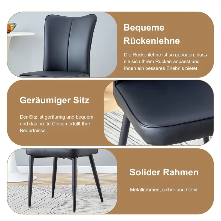 Esstisch-Set rund 100 cm Braun/Schwarz mit Glasablage, MDF-Tischplatte und PU-Stühlen – Bild 9