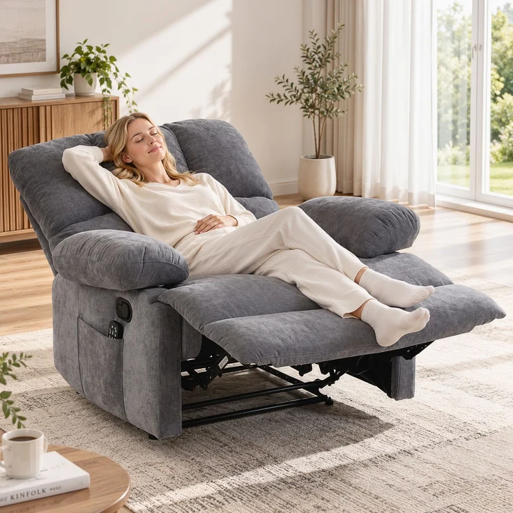 Wohnora-Massagesessel mit Wärmefunktion, bequemer Fernsehsessel mit Fußablage, Grau,H 1070cm x T 1200cm x B 900cm – Bild 2