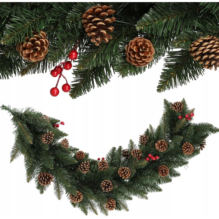 KADAX Weihnachtsbaumgirlande 115 cm. Dicht mit Zapfen – Bild 1