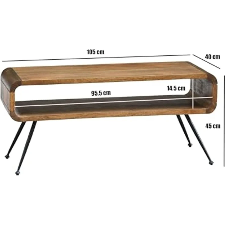 Couchtisch Mango Massivholz Metall 105cm - Design Wohnzimmertisch mit Ablagefach - Rechteckiger Sofatisch Retro - Loungetisch Holz - Natur Beistelltisch Handmade – Bild 3