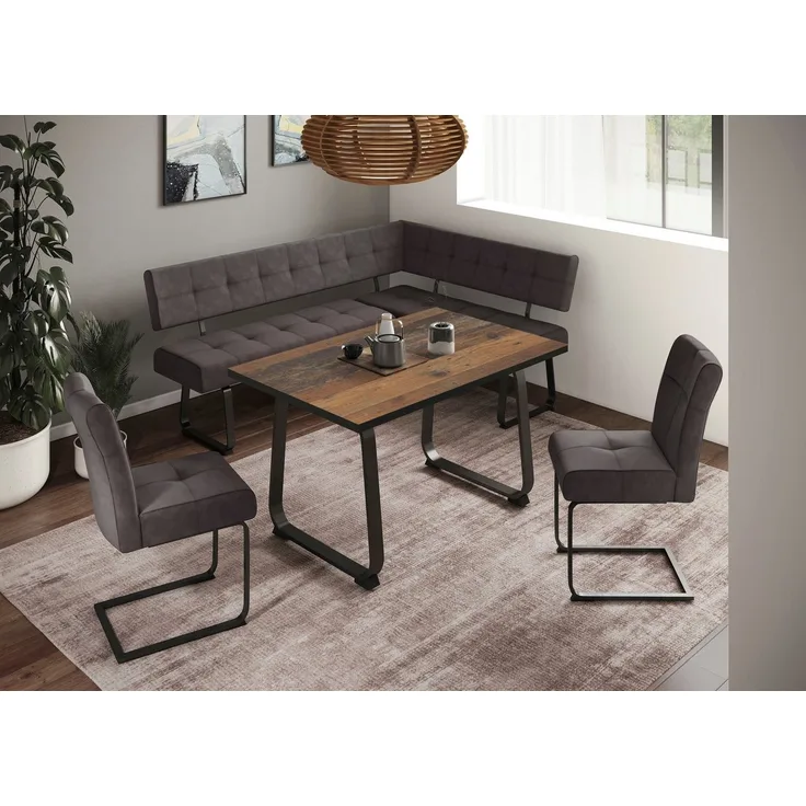 HELA Essgruppe RUHR, (4-tlg), Kufentisch 140x90 cm, Schwingstuhl und Bank mit Federkorb, Komfortsitz