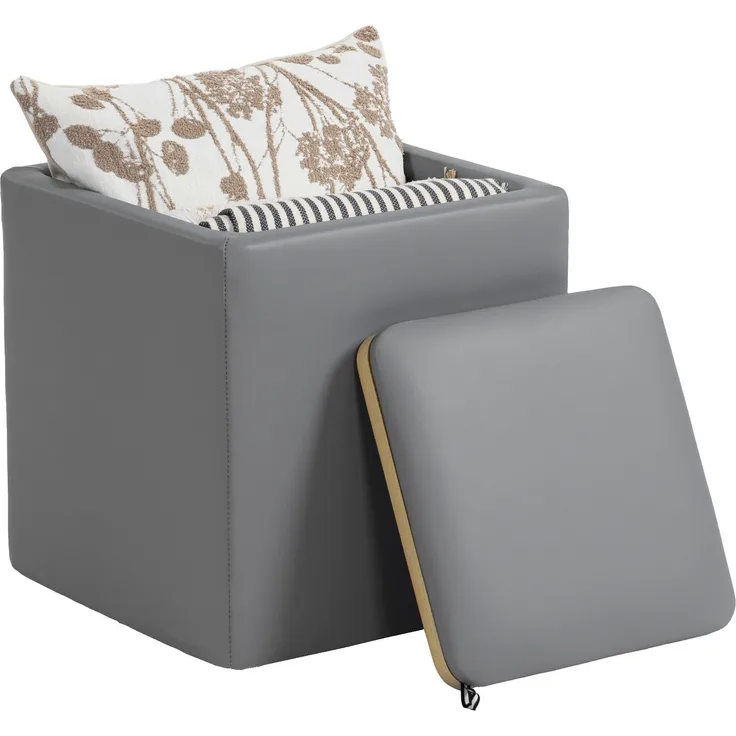 HOMCOM Sitzhocker, Kunstleder, MDF, Grau, 40L x 40B x 40H cm