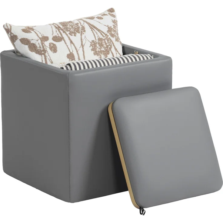 HOMCOM Sitzhocker, Kunstleder, MDF, Grau, 40L x 40B x 40H cm – Bild 1