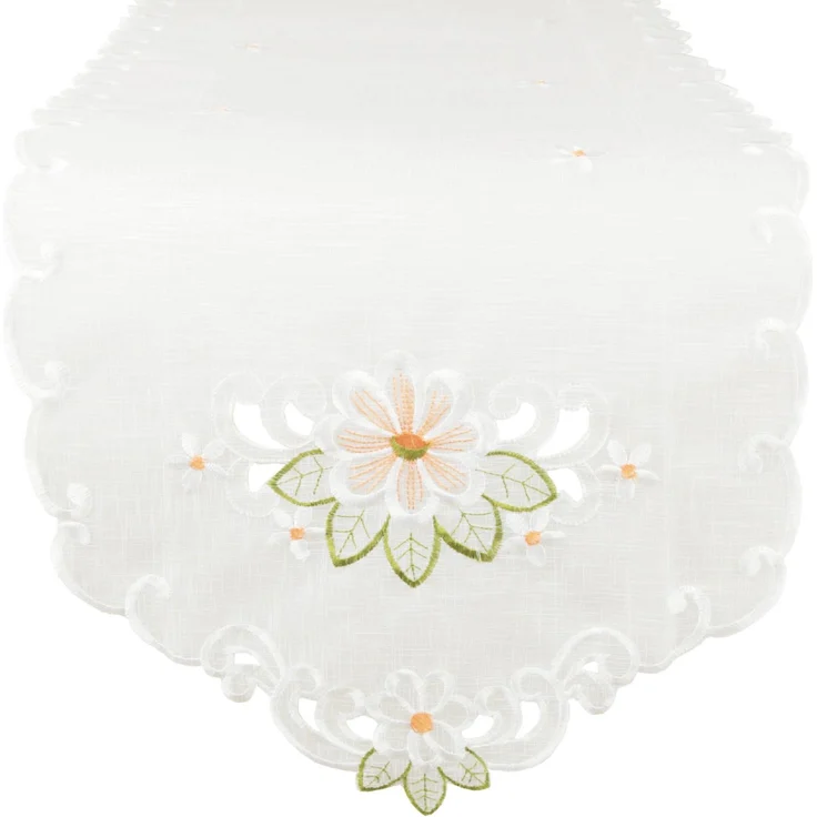 ARSVITA Tischläufer mit Stickerei, mit Blumen oder Schmetterlingen bestickter 35x140cm Läufer für den Tisch, in vielen verschiedenen Designs verfügbar (Farbe: Grün - Orange) – Bild 1