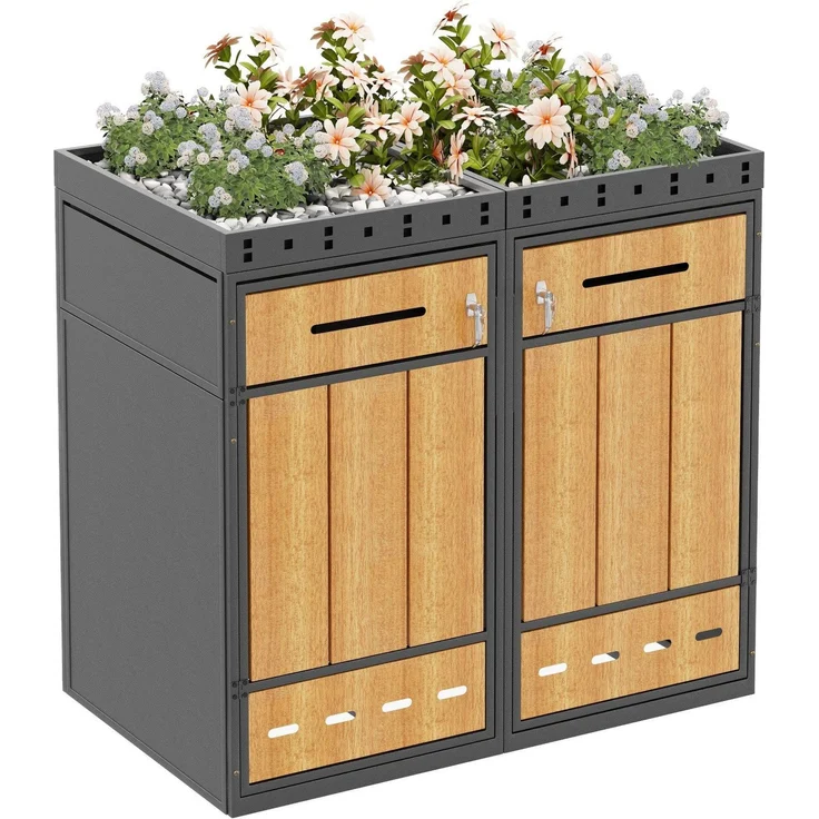 Mülltonnenbox, Mülltonnenunterstand mit Hochbeet, 120L 240L, wetterfest, Container, Abfallbehälter, Tonnenhaus, Gartenbox, abschließbare Müllbox (2 Tonnen) – Bild 1