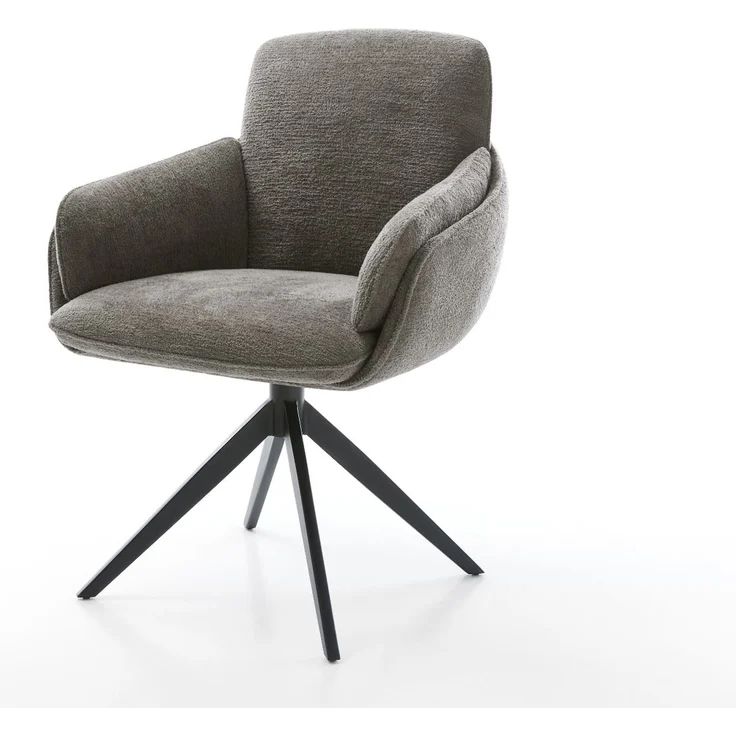 Drehstuhl Luan-Flex mit Armlehnen Bouclé Soft Schlamm Kreuzgestell breit Schwarz 360° drehbar Wippfunktion – Bild 1