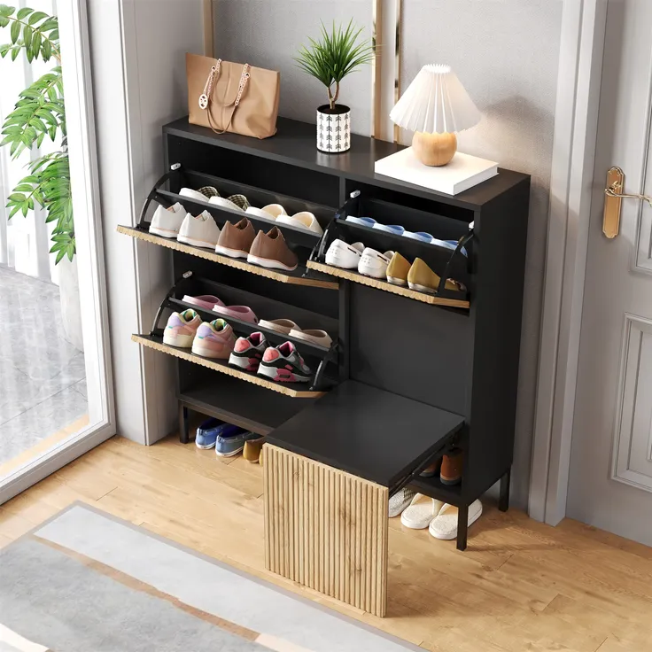 Schuhschrank, Schuhkipper, Schuhregal mit Sitzfläche, Sideboard, Mehrzweckschrank, schmal – Bild 5