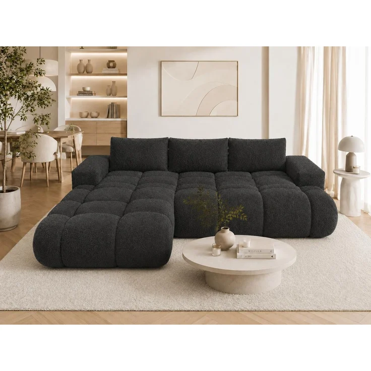 KRISAN MÖBEL Ecksofa BUBBLE in Anthrazit mit Schlaffunktion & Ottomane links, modernes Polstersofa, 275 × 73 x 170 cm, Liegefläche 160 × 216 cm in – Bild 4