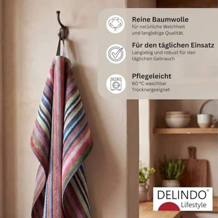 Delindo Lifestyle Geschirrtuch, Grubentuch aus Baumwolle, (5er Set, bunt gestreift ca. 50x90 cm) – Bild 5