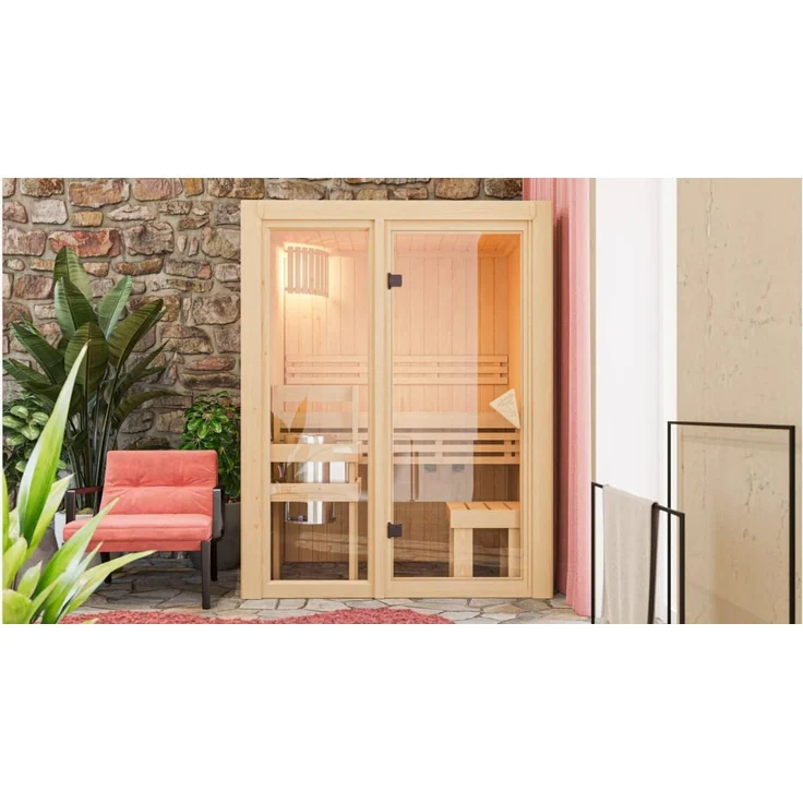 Karibu Sauna Avari 1 mit 3,6kW Plug&Play Ofen integrierte Steuerung – Bild 4