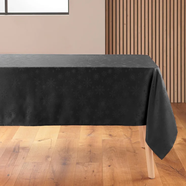 Douceur d'Intérieur, Tischdecke, rechteckig, 140x300 cm, Schneeflocken, Anthrazit, Jacquard – Bild 1