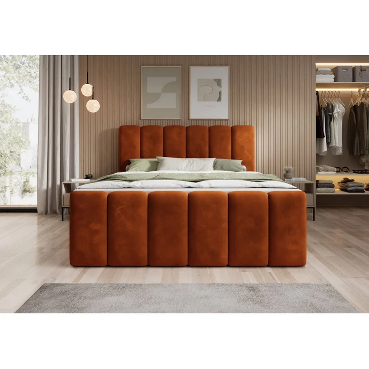 thematys Boxbett mit Bettkasten 140x200cm, mit Bonnellfederkernmatratze H3, Bouclé/Velours, mit Stauraum, mit 3 cm Topper, Rost (Velluto 33), Art.-Nr. S0ZH40NO0Z3 – Bild 2