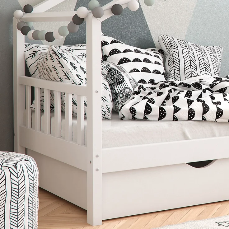 Hausbett Design Weiß 90x200 cm mit 2 Schubladen Vitalispa – Bild 5