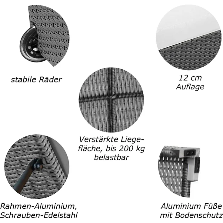 Sonnenliege Verona High mit Rollen und Auflage Creme-Weiss, Farbe Grau Silber – Bild 3