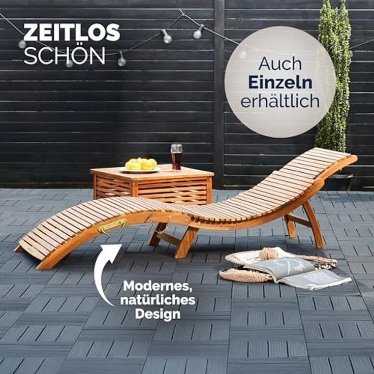 Casaria 'ERGO' Sonnenliege, 2 Stück, Akazienholz, faltbar mit Tragegriff & Kofferfunktion, braun, 17 x 90 x 60 cm – Bild 7