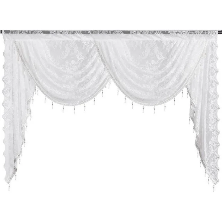 Minicloss Vorhang Boho Vintage Vorhang mit Perlenquasten, halbtransparenter Küchenvorhang mit floraler Stickerei – Bild 4