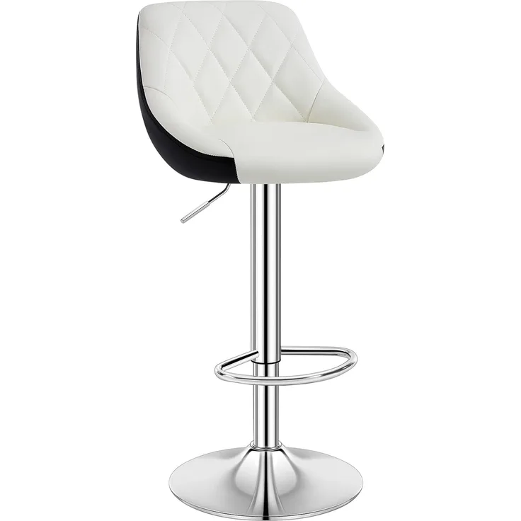 WOLTU® 1x Barhocker Barstuhl Tresenhocker Bistrohocker mit Griff, Design Stuhl, höhenverstellbar, drehbar, Sitzfläche aus Kunstleder, Gestell aus verchromtem Stahl, 2 farbig, Weiß+Schwarz BH30ws-1