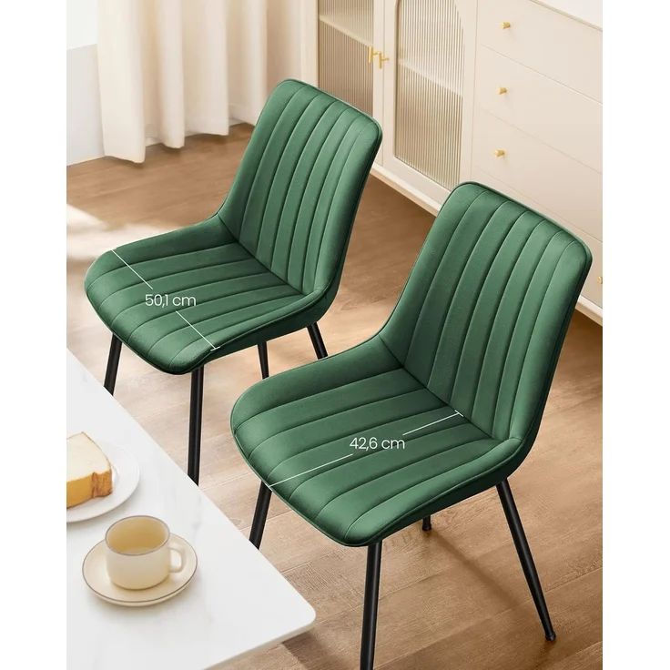 SONGMICS Esszimmerstuhl 2er Set, Küchenstuhl, Samt,Polsterstuhl, bis 120 kg belastbar, Stahlbeine, Gebogene Rückenlehne, für Esszimmer, Küche, grün-tintenschwarz LDC090C01 – Bild 4