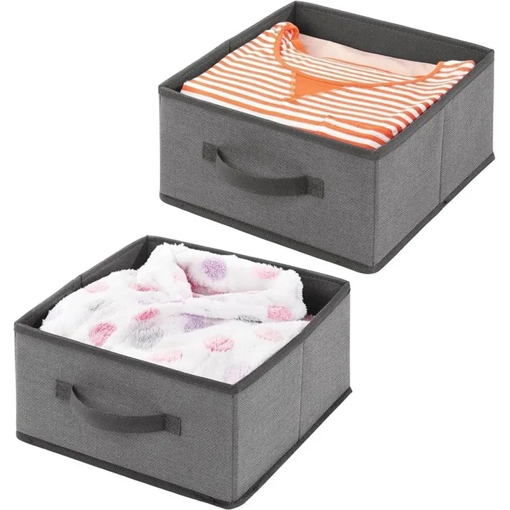 Aufbewahrungsbox Stoffbox Organizer 2er Set mDesign Griff Kunstfaser Dunkelgrau