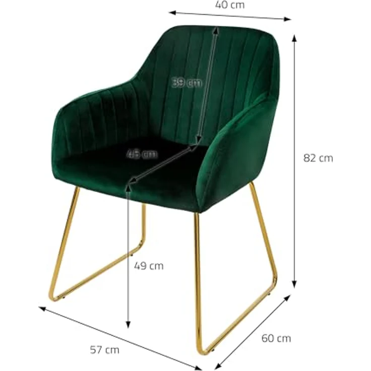ML-DESIGN Stuhl Esszimmerstuhl mit Rücken- und Armlehnen, Samtbezug, ergonomisch (2 St), Wohnzimmerstuhl Grün, goldenes Metallgestell Küchenstuhl Sessel – Bild 4