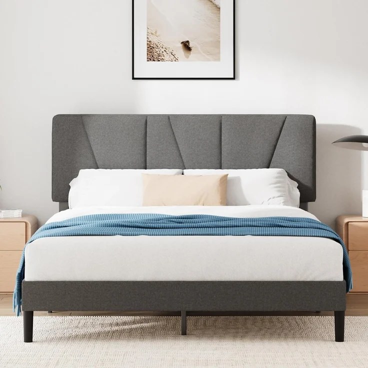 Zinus Maya Bett 180x200 cm - Höhe 30cm - Gepolstertes Bettgestell mit Kopfteil - Lattenrost aus Holz – Dunkelgrau – Bild 1