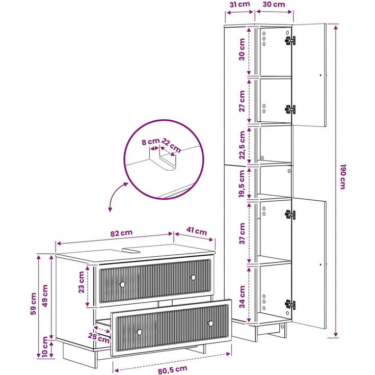 vidaXL 2-teiliges Badezimmer Schrank Set EDE Betongrau Holzwerkstoff 3417498 – Bild 9